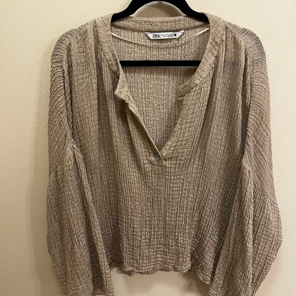 Zara Tops - Zara Women's Taupe Crinkled Blouse